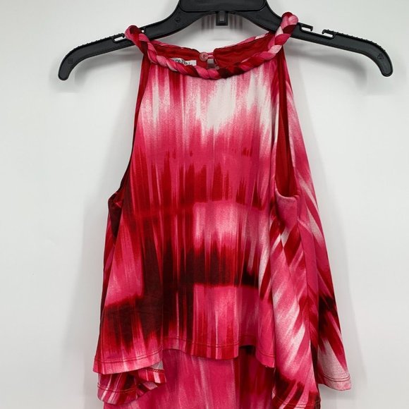 Maggy London Dress Pink Abstract Braided Halter Neck Sleeveless Tiered - Picture 2 of 10